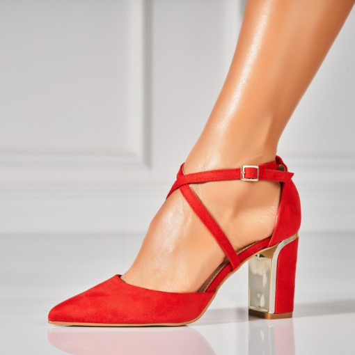 Pantofi dama cu toc Rosii din Piele Ecologica Intoarsa Sanah - Img 3