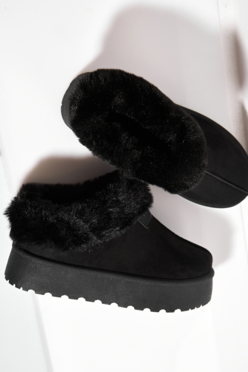 Papuci Îmblăniți Piele Ecologica Intoarsa Negri Serana - Img 3