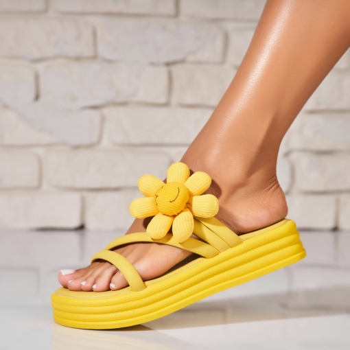 Papuci/Slapi Galbeni din Piele Ecologica Anarose - Img 2