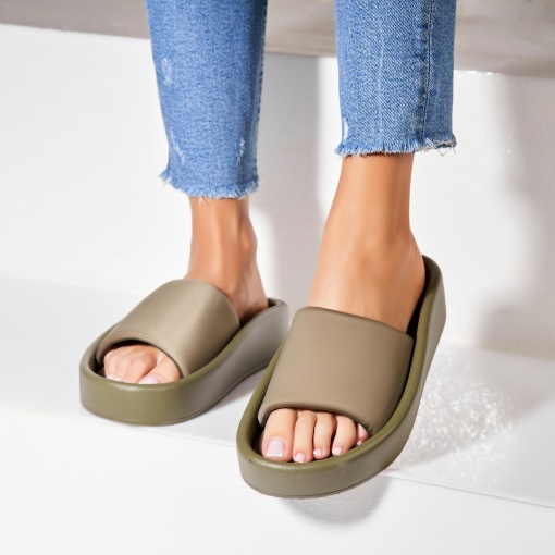 Papuci/Slapi Verzi din Textil Keyana - Img 2