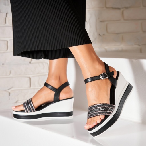 Sandale dama cu platforma Negre din Piele Ecologica Zulai - Img 3