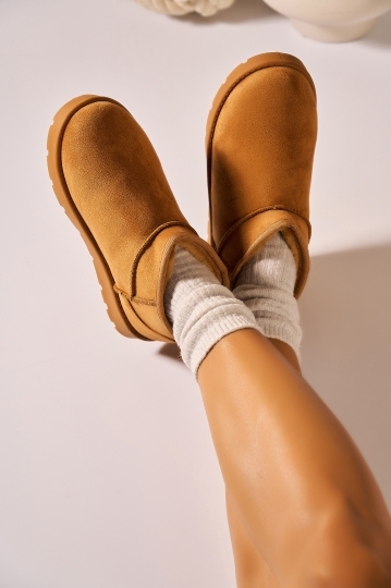 Cizme Dama Imblanite Camel din Piele Ecologica Intoarsa Jazper