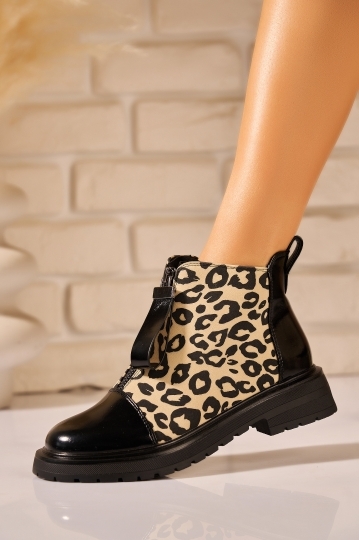 Ghete Dama Imblanite Animal Print din Piele Ecologica Intoarsa Robyn