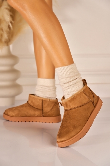 Cizme Dama Imblanite Camel din Piele Ecologica Intoarsa Keona