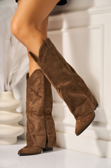 Cizme Dama Imblanite Camel din Piele Ecologica Intoarsa Rosye