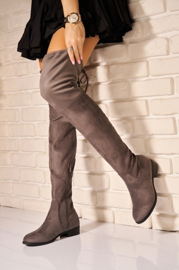 Cizme Dama Imblanite Gri din Piele Ecologica Intoarsa Mischa