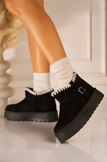 Cizme Dama Imblanite Negre din Piele Ecologica Intoarsa Arilynn