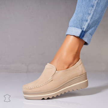 Mocasini dama Piele Naturala Intoarsa Bej Sulma