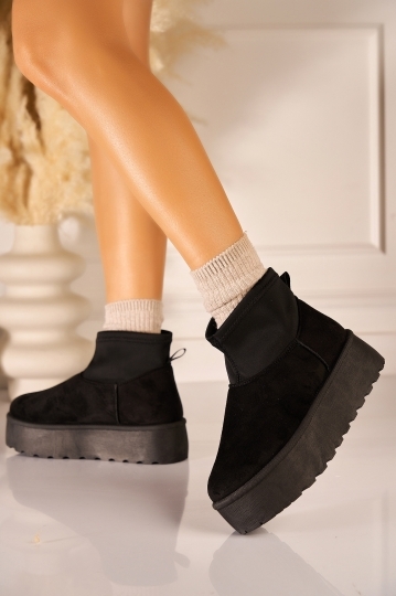 Cizme Dama Imblanite Negre din Piele Ecologica Intoarsa Denisse