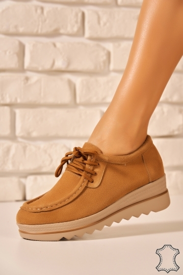 Mocasini dama Piele Naturala Intoarsa Camel Jayre