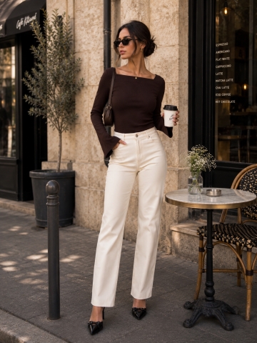Pantaloni Damă Crem Angelina