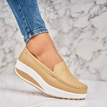 Mocasini dama Piele Naturala Bej Beatriz