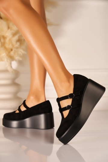 Pantofi dama cu platforma Negri din Piele Ecologica Intoarsa Nalia