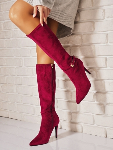 Cizme cu toc Piele Ecologica Intoarsa Bordo Evana