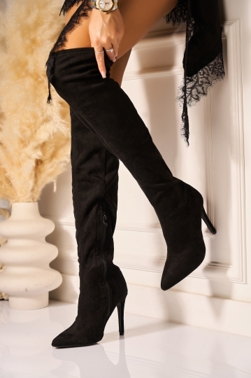 Cizme cu toc Piele Ecologica Intoarsa Negru Daesha