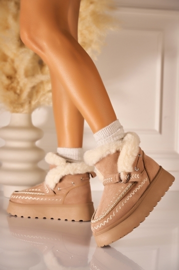 Cizme Dama Imblanite Kaki din Piele Ecologica Intoarsa Reonaz