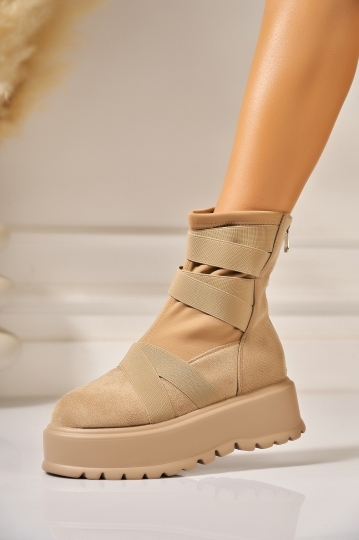 Ghete dama cu platforma Bej din Piele Ecologica Intoarsa Siora