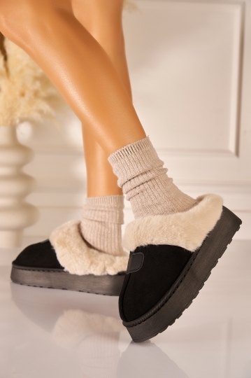 Papuci Îmblăniți Piele Ecologica Intoarsa Negri Phayth