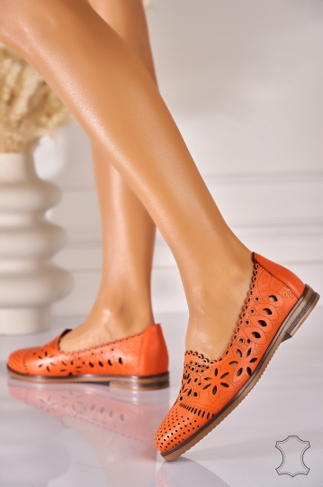 Balerini Damǎ Piele Naturala Portocaliu Giulia