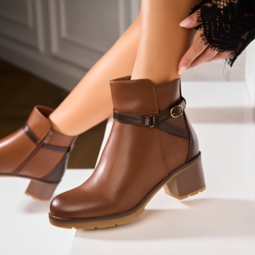 Botine dama Imblanite Camel din Piele Ecologica Emarie