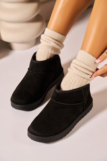 Cizme Dama Imblanite Negre din Piele Ecologica Intoarsa Keona