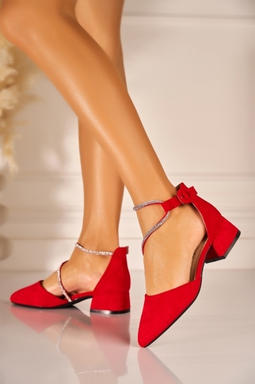 Pantofi dama cu toc Rosii din Piele Ecologica Intoarsa Bexli