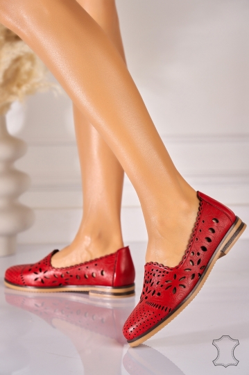 Balerini Damǎ Piele Naturala Rosu Giulia