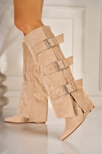 Cizme Dama cu Platforma Kaki din Piele Ecologica Intoarsa Vayne