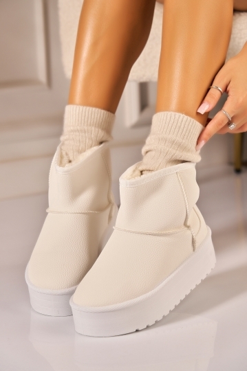 Cizme Dama Imblanite Albe din Piele Ecologica Bedya