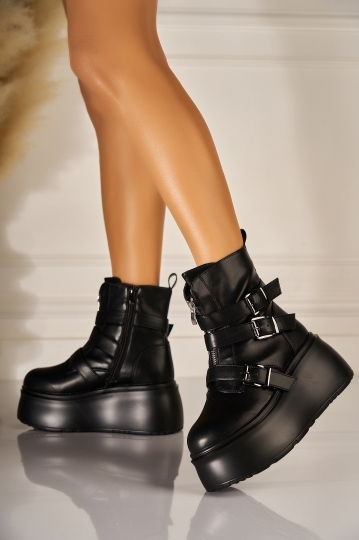 Ghete dama cu platforma Negre din Piele Ecologica Vaylin