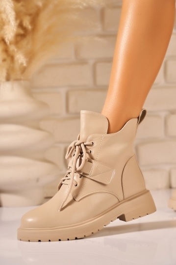 Ghete Dama Imblanite Bej din Piele Ecologica Hridhya