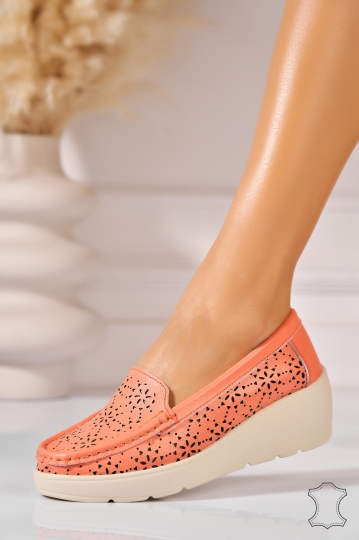 Mocasini dama Piele Naturala Portocalii Casiane