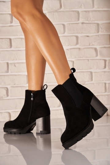 Botine dama Imblanite Negre din Piele Ecologica Intoarsa Raine