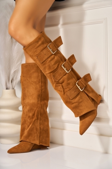 Cizme Dama cu Platforma Camel din Piele Ecologica Intoarsa Vayne