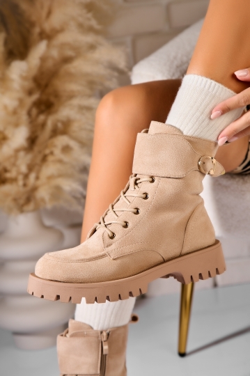 Ghete Dama Imblanite Bej din Piele Ecologica Intoarsa Torrie