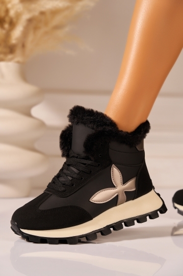 Ghete Dama Imblanite Negre din Piele Ecologica Wrya