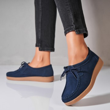 Mocasini dama Piele Naturala Intoarsa Bleumarin Harla2