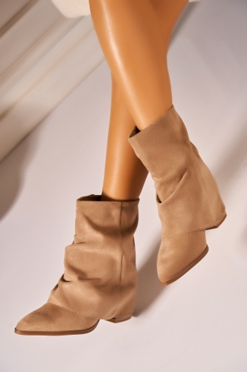 Cizme Dama Scurte Kaki din Piele Ecologica Intoarsa Kazely