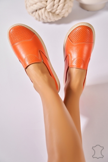 Mocasini dama Piele Naturala Portocalii Angeline