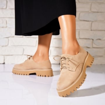 Pantofi dama casual Camel din Piele Ecologica Intoarsa Anaiz