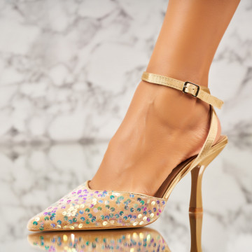 Pantofi dama stiletto Auriu din Paiete Ayva
