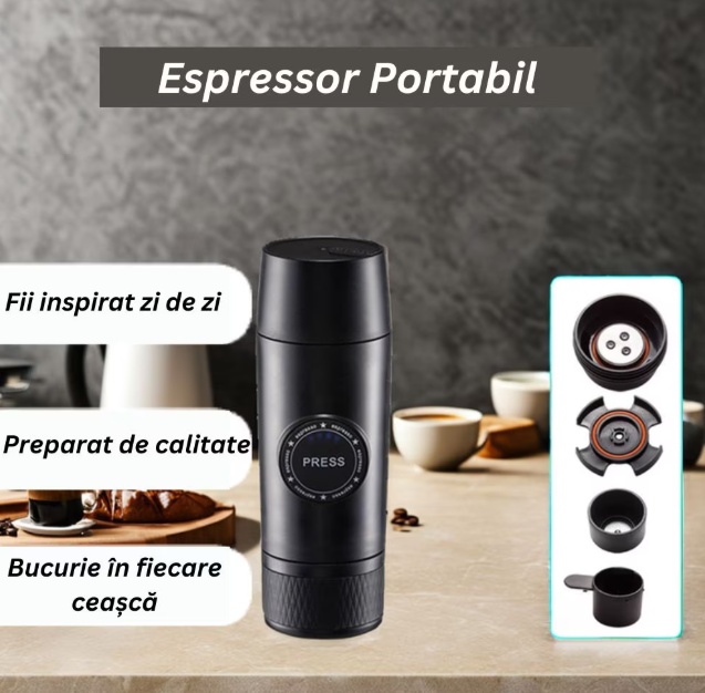 Espressor Portabil 18 BAR cu Baterie Reîncărcabilă 2600 mAh – Compatibil Cafea Măcinată și Capsule Nespresso, Ideal pentru Călătorii și Birou - 3 | YEO