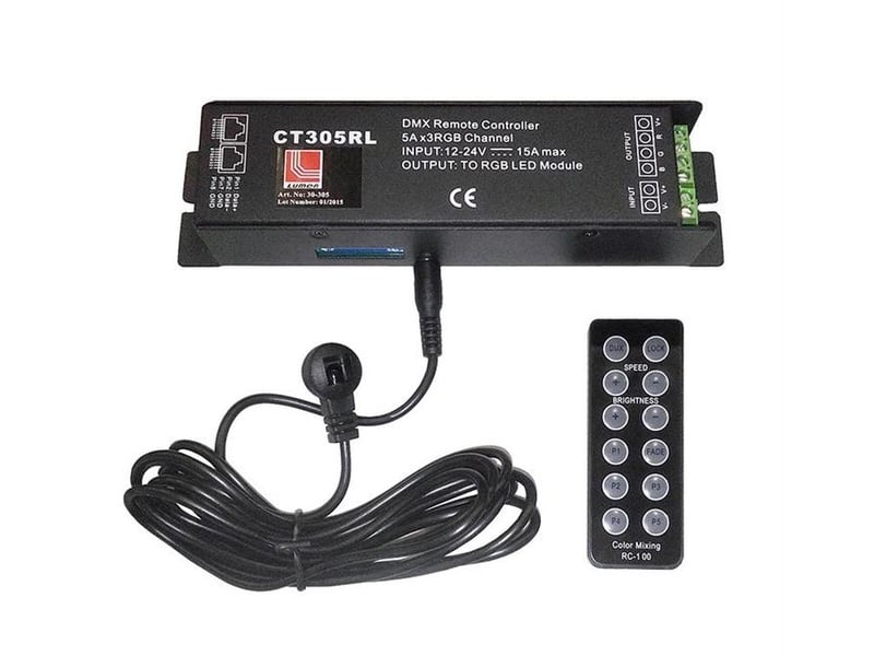 Dimmer & Controler cu Telecomandă 12/24V 15A DMX, pentru control banda led