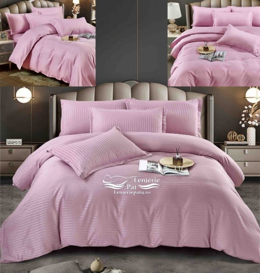 Lenjerie de Pat Roz Pudră Damasc Jojo Home – 6 Piese Bumbac Premium 230x250 cm