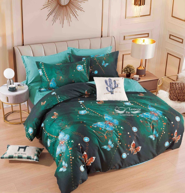 Lenjerie de Pat cu Fluturi – 6 Piese Bumbac Finet Premium, Crem, Cearșaf 230x250 cm, Husă cu Fermoar, Fețe Pernă 70x70 și 55x80 cm