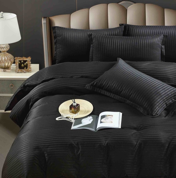 Lenjerie de Pat Neagră Damasc Jojo Home – 6 Piese Bumbac Premium 230x250 cm