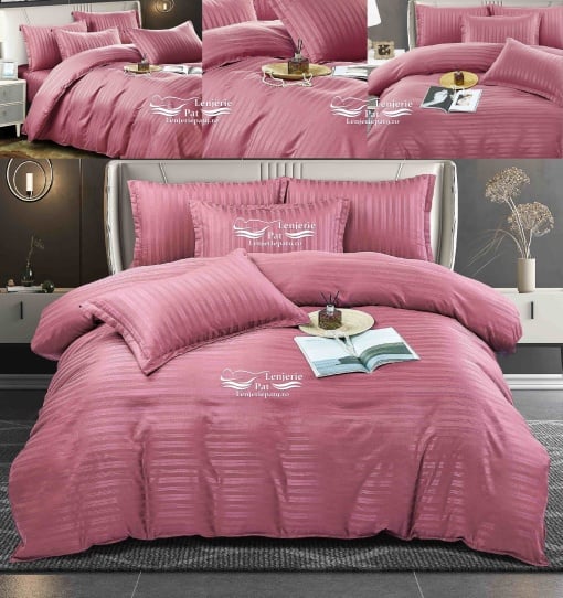 Lenjerie de Pat Roz Damasc Jojo Home – 6 Piese Bumbac Premium 230x250 cm
