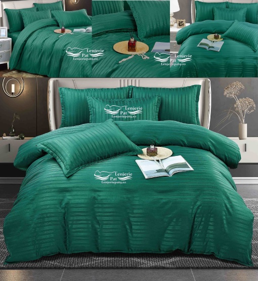 Lenjerie de Pat Verde Damasc Jojo Home – 6 Piese Bumbac Premium 230x250 cm