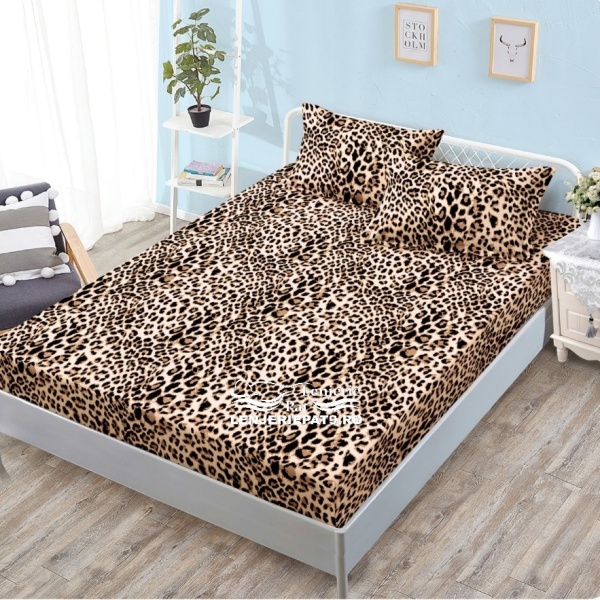 Husă Pat Elastic 160x200, 3 Piese – Animal Print Leopard
