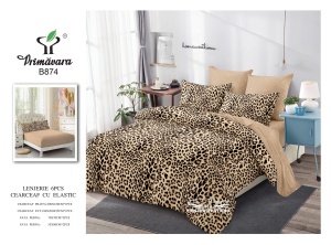 Lenjerie Pat 2 Persoane, Finet Animal Print Leopard, 6 Piese, cu Elastic - Img 2